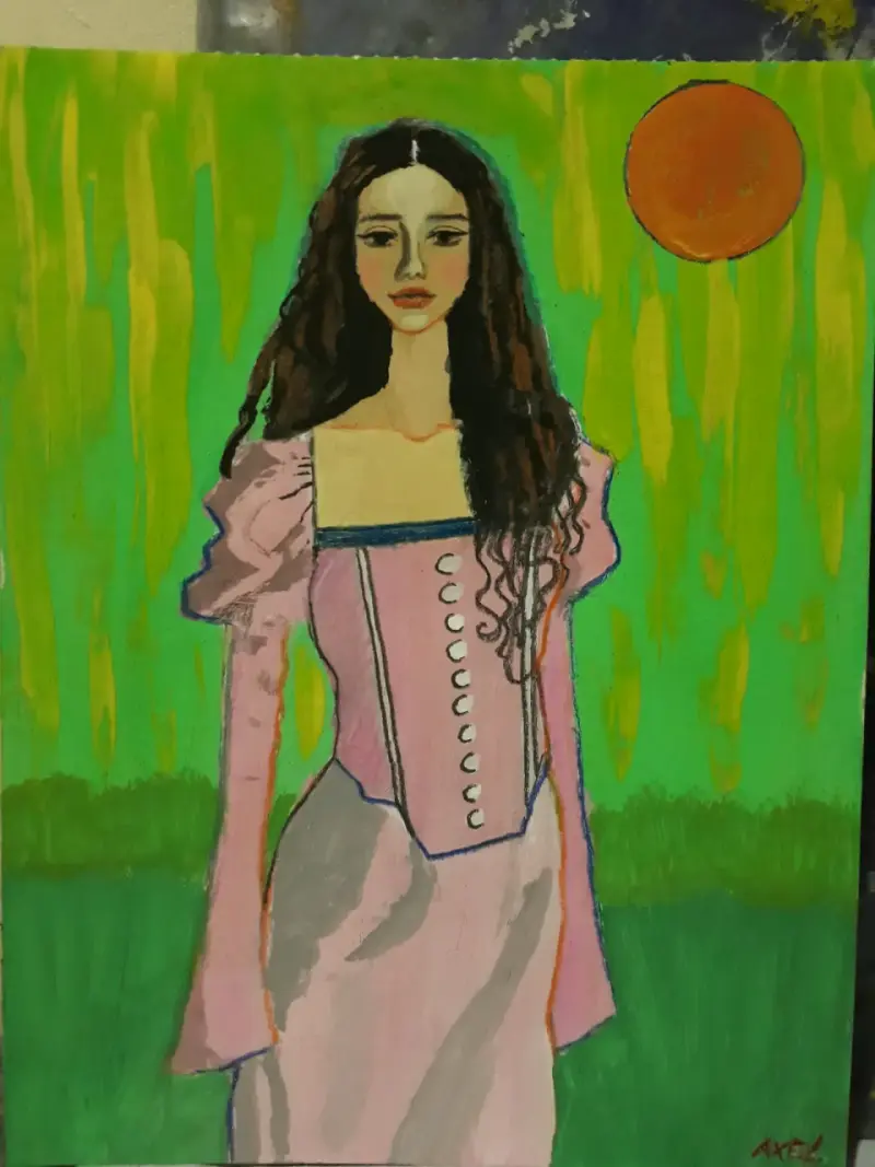 Cuadro "The Pink Dress". Tempera. - 1