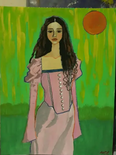 Cuadro "The Pink Dress". Tempera. - miniatura 1