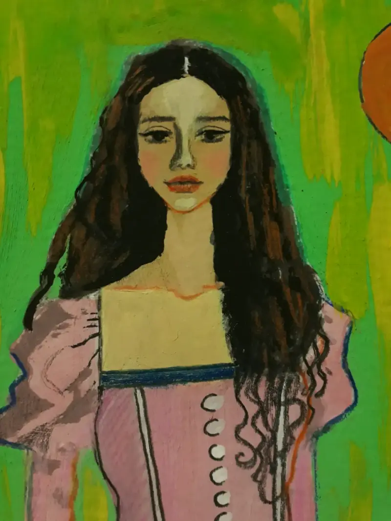 Cuadro "The Pink Dress". Tempera. - 2