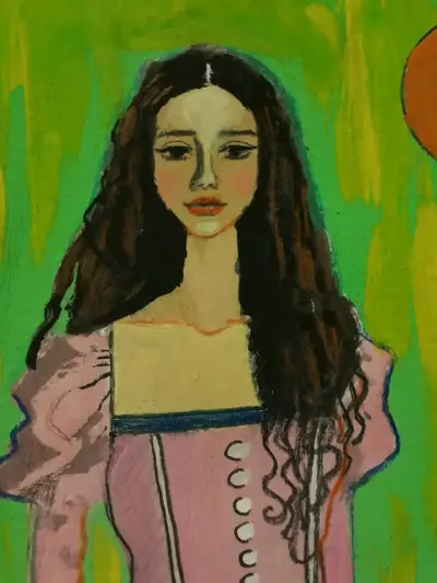Cuadro "The Pink Dress". Tempera. - miniatura 2