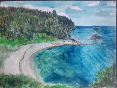 Cuadro paisaje costero/acuarela - miniatura 1