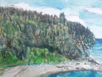 Cuadro paisaje costero/acuarela - miniatura 3