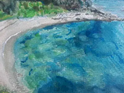 Cuadro paisaje costero/acuarela - miniatura 4
