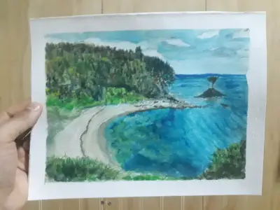 Cuadro paisaje costero/acuarela - miniatura 5