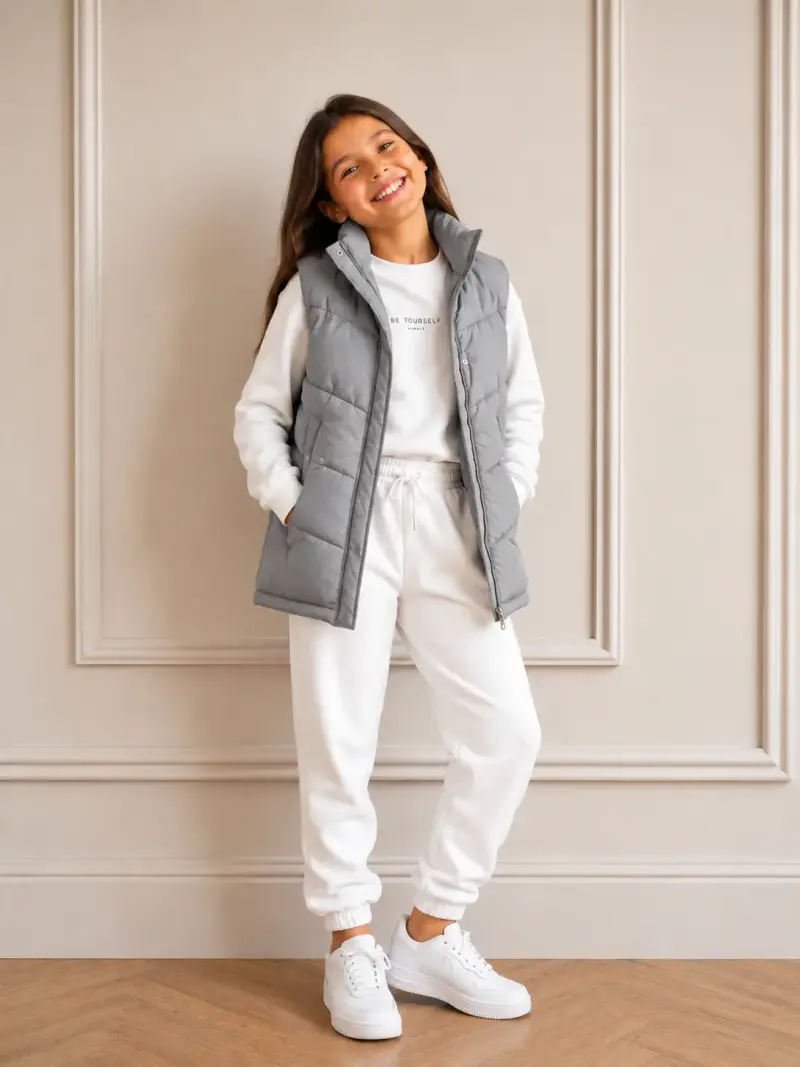 Chaleco sin mangas gris para niña - 1