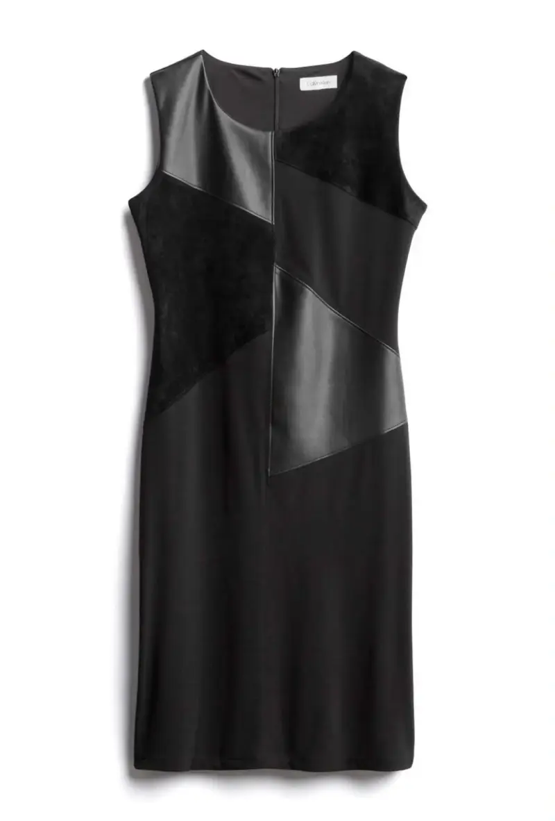 Vestido negro con paneles de cuero
