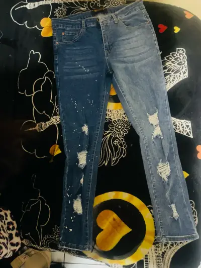 Jeans desgastados azul oscuro - miniatura 1