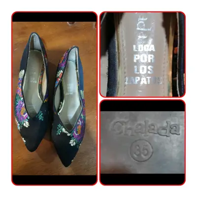 Zapatos bordados florales negros - miniatura 1