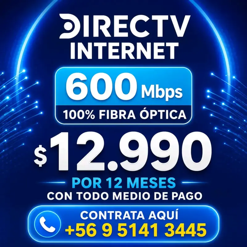 Internet 600 Mbps Fibra Óptica Directv