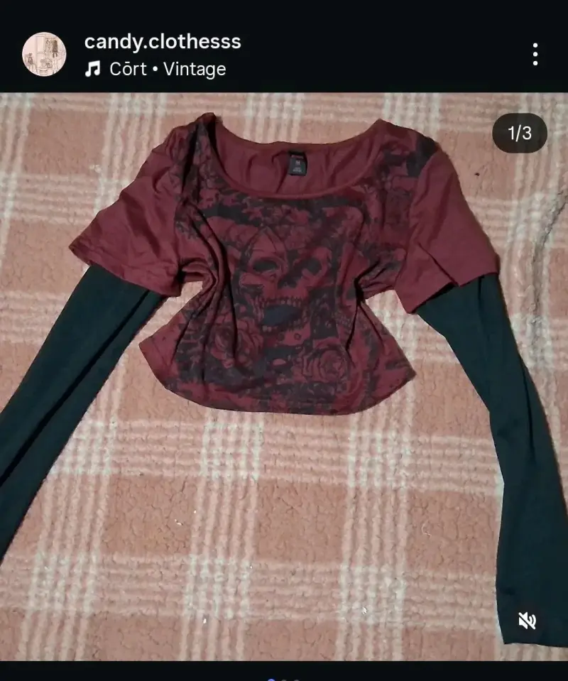 Polera manga larga estampada burdeo