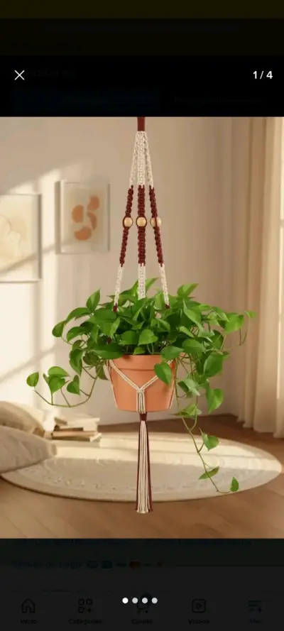 Macetero colgante de macramé - miniatura 1