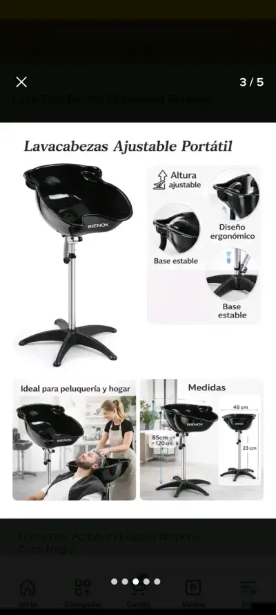 Lavacabezas portátil ajustable negro - miniatura 1