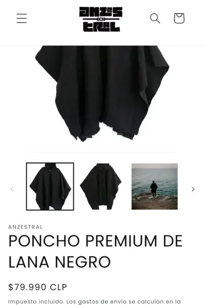 Poncho premium de lana negro Anzeztral - miniatura 1