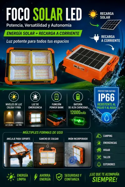 Foco Solar LED recargable - miniatura 1