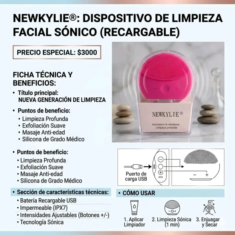 Limpiador facial Newkylie rosa - 2