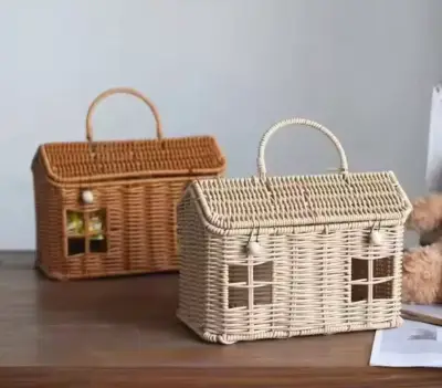 Canasto imitación mimbre tipo casa - miniatura 2
