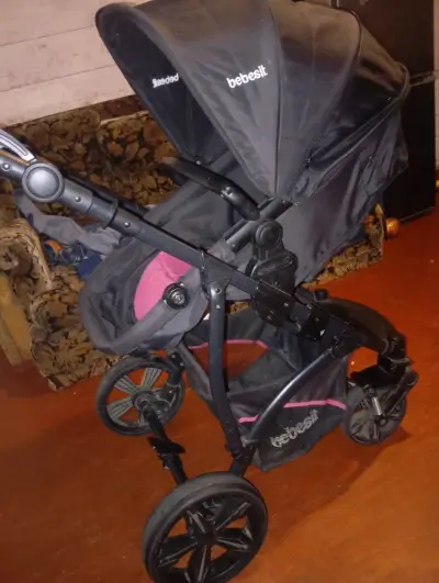 Carrito de bebé Bebesit negro y rosado - miniatura 3