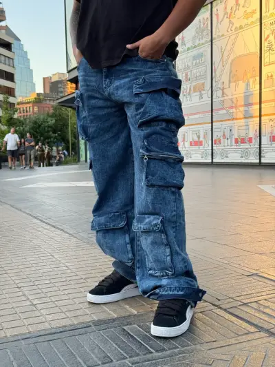 Pantalón cargo azul para hombre - miniatura 1