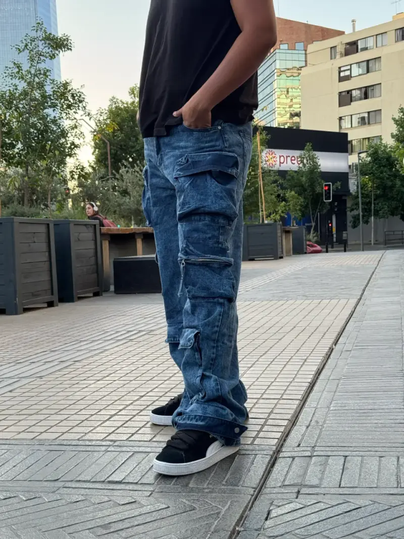 Pantalón cargo azul para hombre - 2