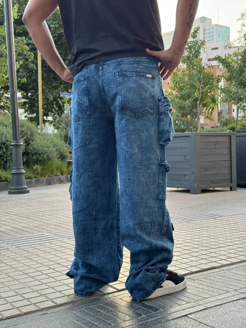 Pantalón cargo azul para hombre - 3