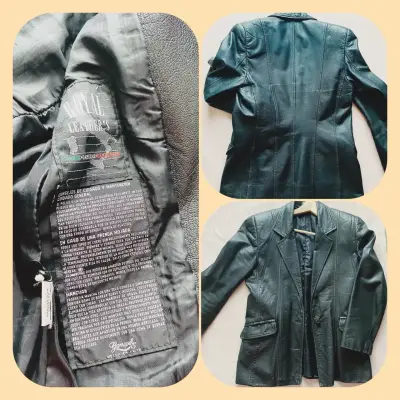 Blazer de cuero negro para mujer - miniatura 1