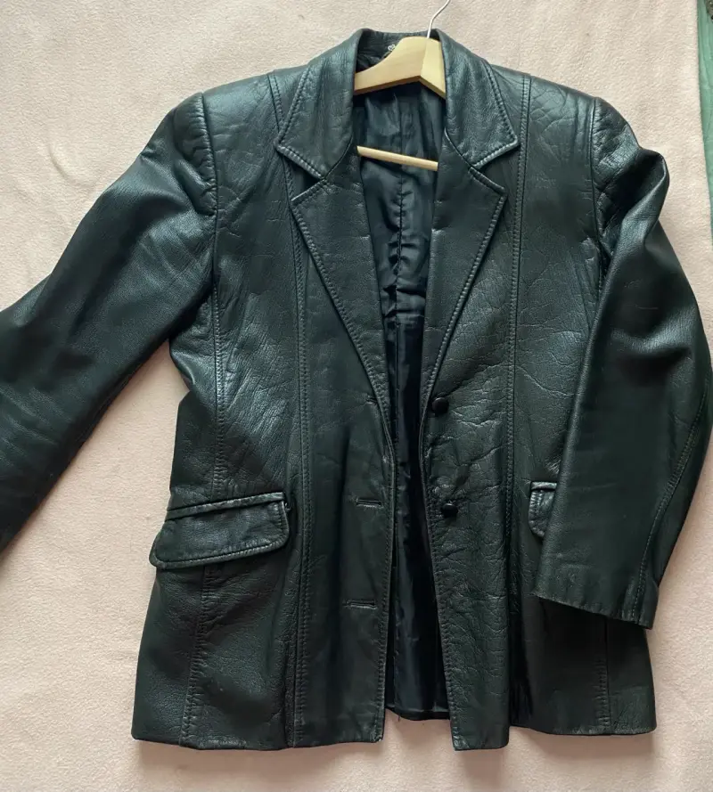 Blazer de cuero negro para mujer - 2