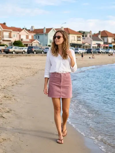 Falda corta cotelé rosada. Talla 38. - miniatura 1