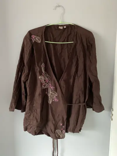 Blusa café estilo Kimono - miniatura 1