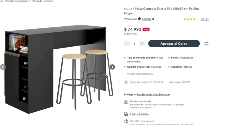Mesa comedor negro con taburetes
