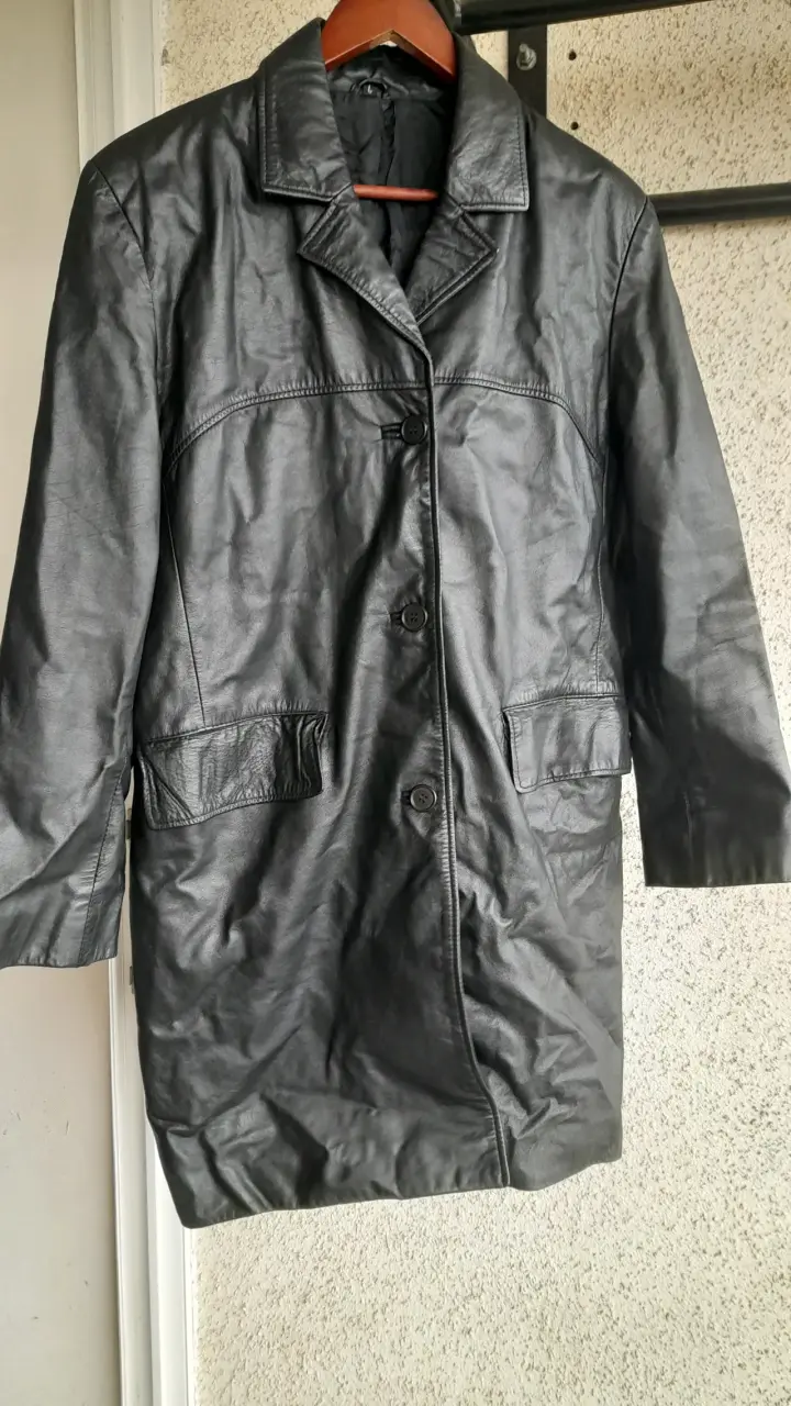 Chaqueta basement 100% cuero larga negra - 1