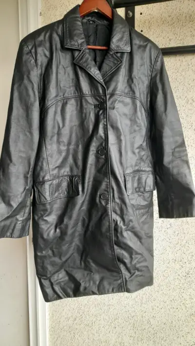 Chaqueta basement 100% cuero larga negra - miniatura 1