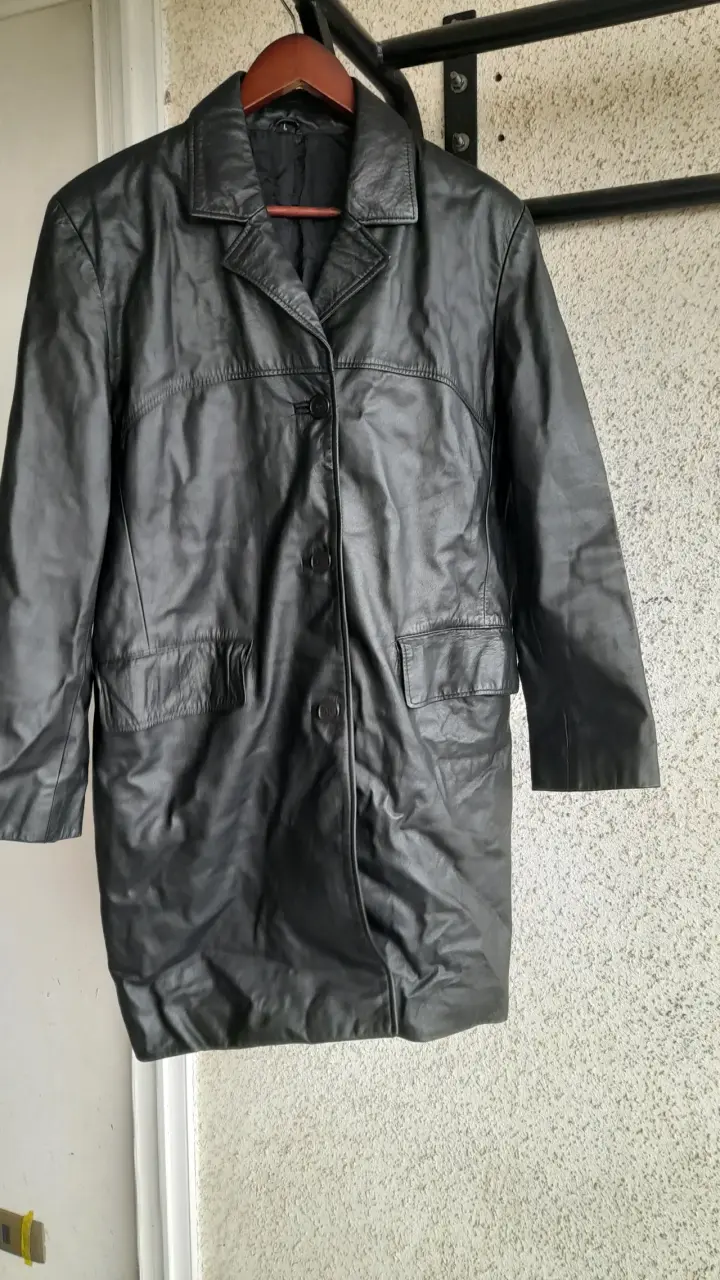 Chaqueta basement 100% cuero larga negra - 4
