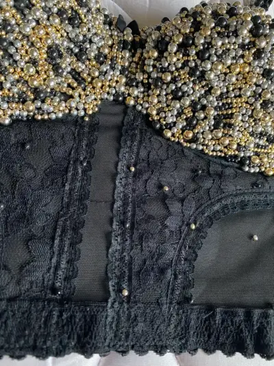 Bralette negro con perlas - miniatura 2