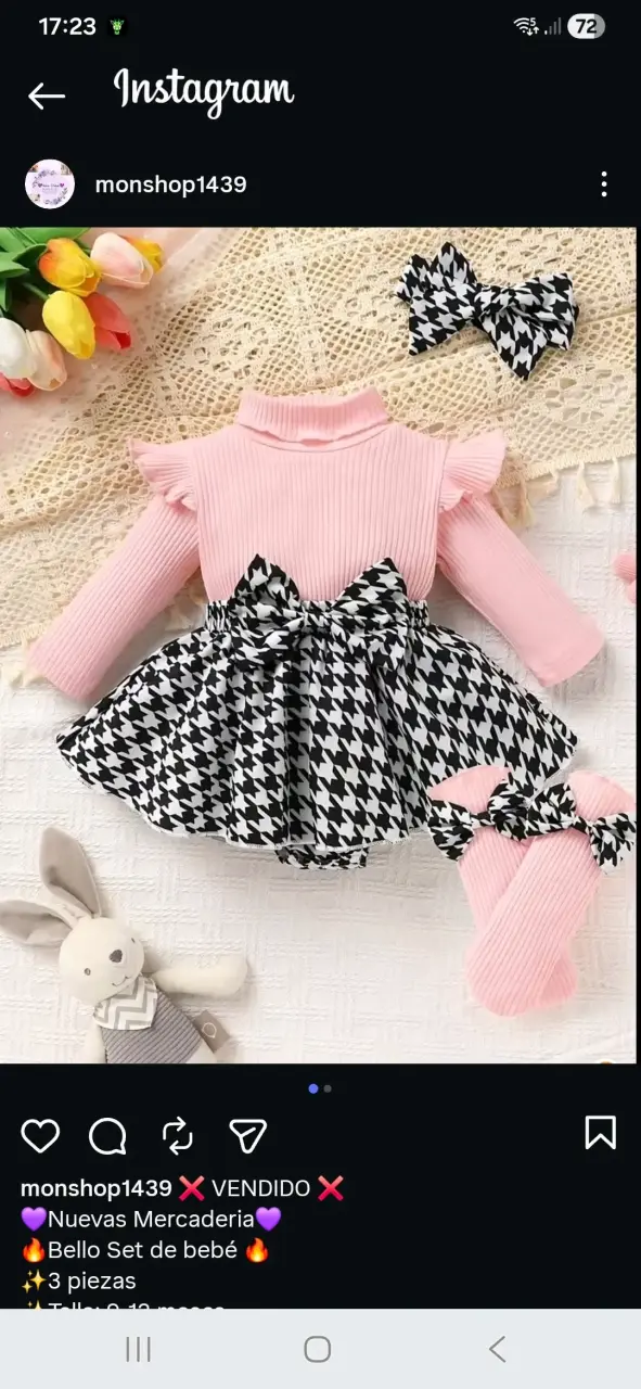 Vestido bebé rosa y blanco - 2