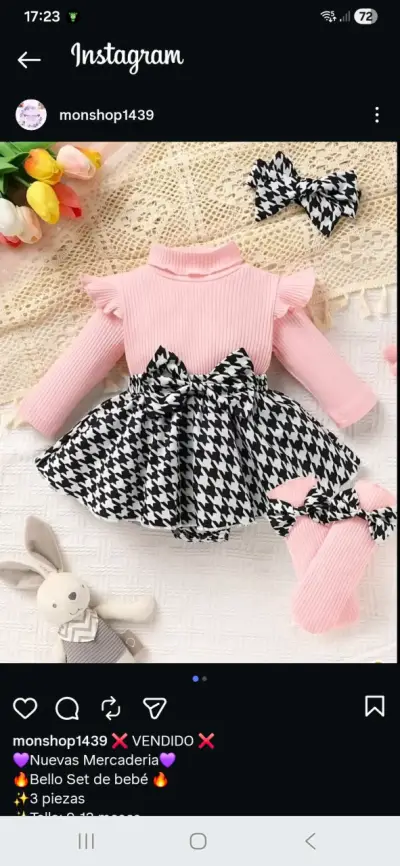 Vestido bebé rosa y blanco - miniatura 2