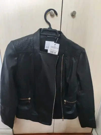 Chaqueta de cuero real negra selected - miniatura 1