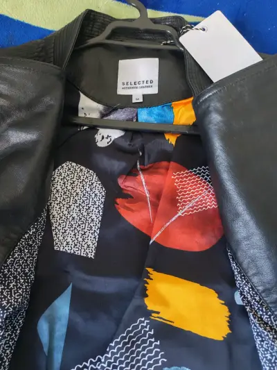 Chaqueta de cuero real negra selected - miniatura 3