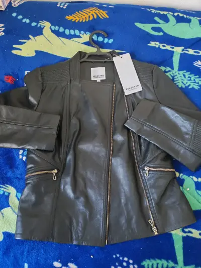 Chaqueta de cuero real negra selected - miniatura 5
