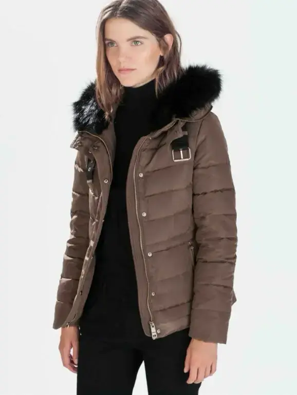 Parka de plumas marrón Zara con capucha - 2