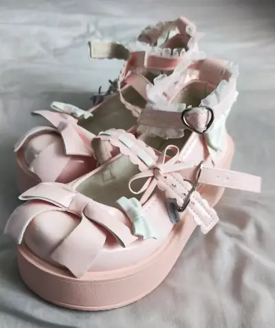 Zapatos rosas con lazos tipo lolita - miniatura 1