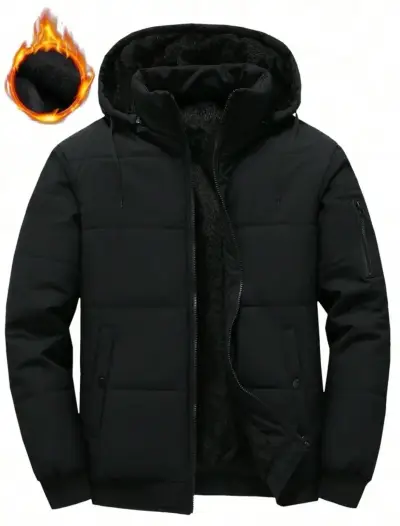 Chaqueta acolchada negra con capucha - miniatura 1