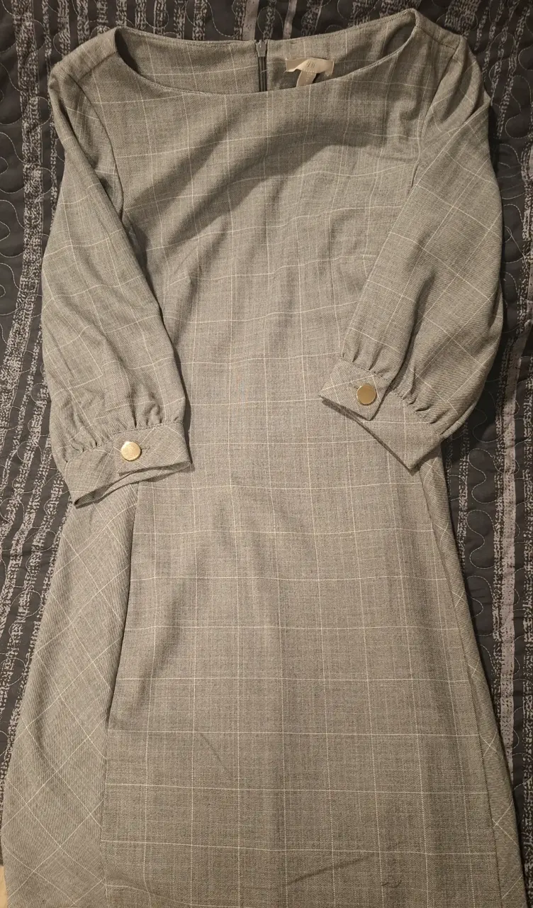 Vestido HM gris cuadros manga larga