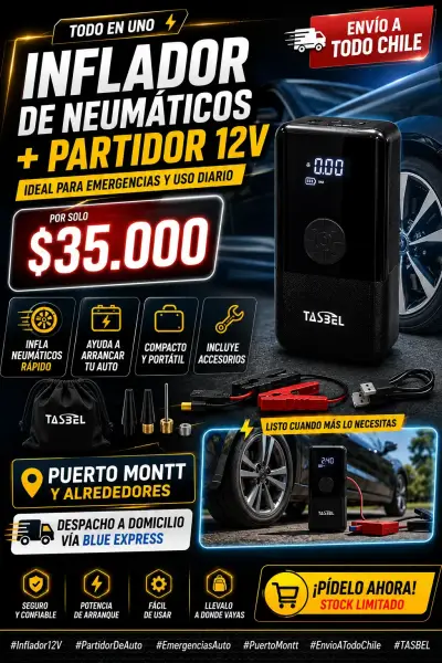 Inflador de neumáticos y partidor 12V - miniatura 1