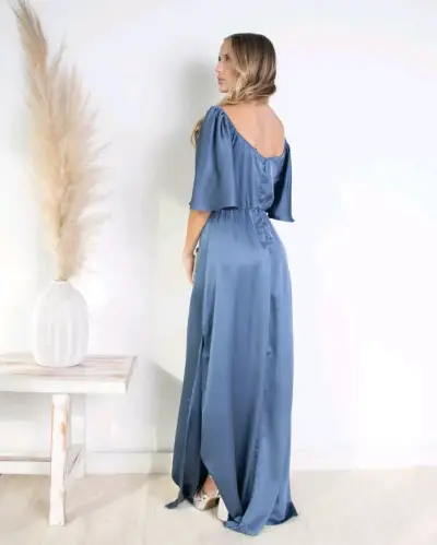 Vestido largo azul elegante - miniatura 2