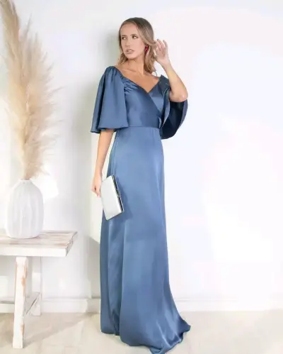 Vestido largo azul elegante - miniatura 3