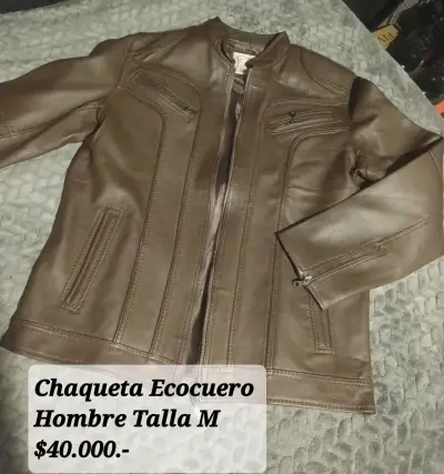 Chaqueta de ecocuero café hombre - miniatura 1