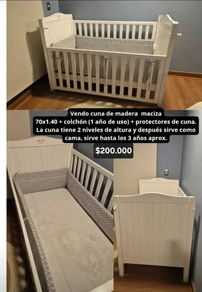 Cuna de madera blanca maciza - miniatura 3