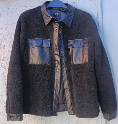 Chaqueta negra FSP de lana con cuerina - miniatura 1