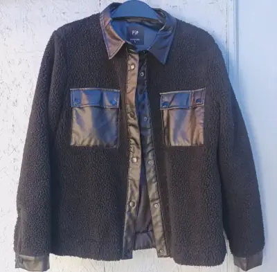 Chaqueta negra FSP de lana con cuerina - miniatura 6
