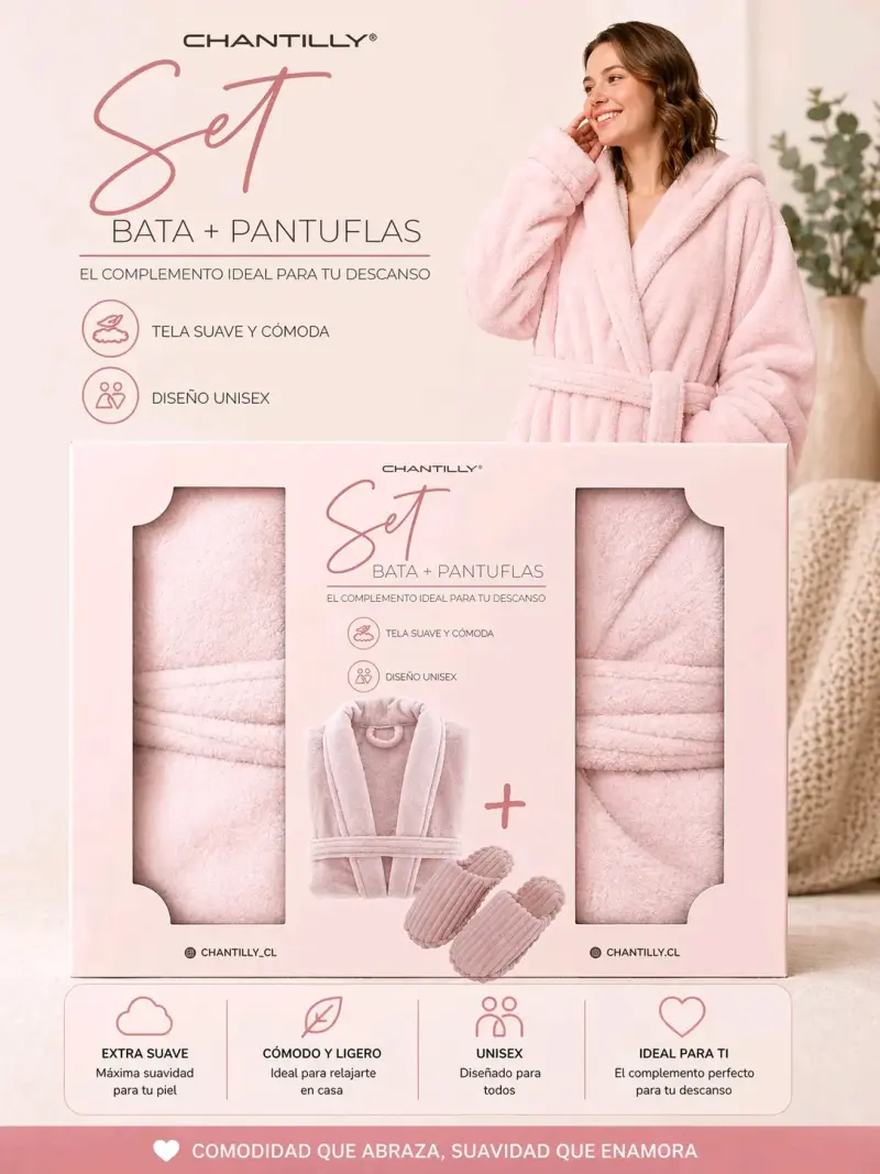 Set bata y pantuflas rosa